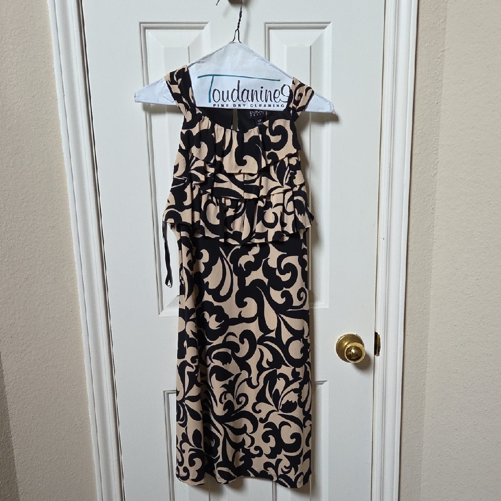 Enfocus Studio Black and Tan Patterned Dress